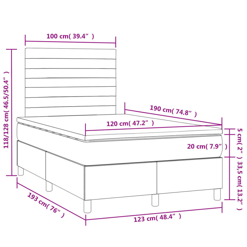 Boxspringbett mit Matratze & LED Dunkelbraun 120x190 cm Stoff