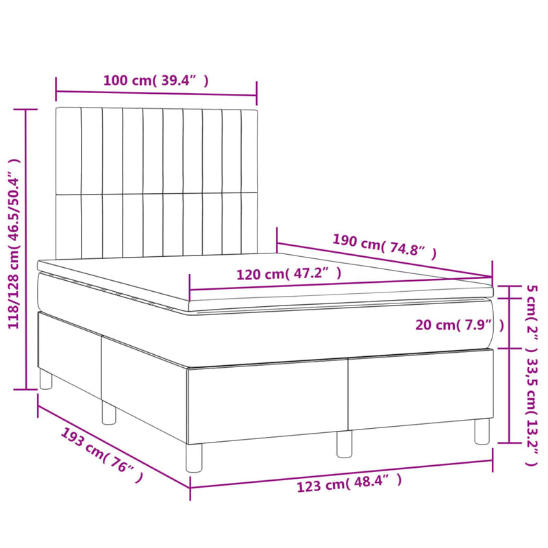 Boxspringbett mit Matratze & LED Dunkelbraun 120x190 cm Stoff