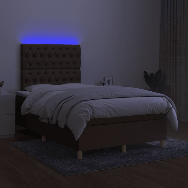 Boxspringbett mit Matratze & LED Dunkelbraun 120x190 cm Stoff