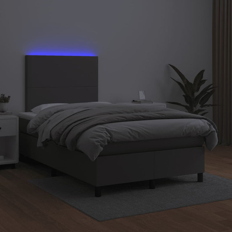 Boxspringbett mit Matratze & LED Grau 120x190 cm Kunstleder