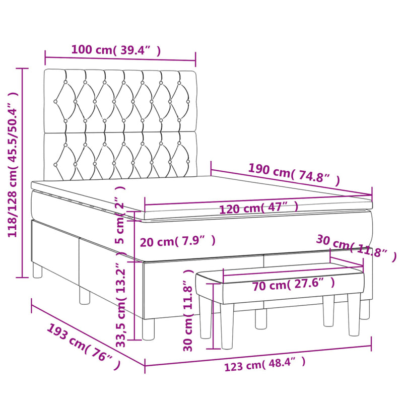 Boxspringbett mit Matratze Dunkelbraun 120x190 cm Stoff