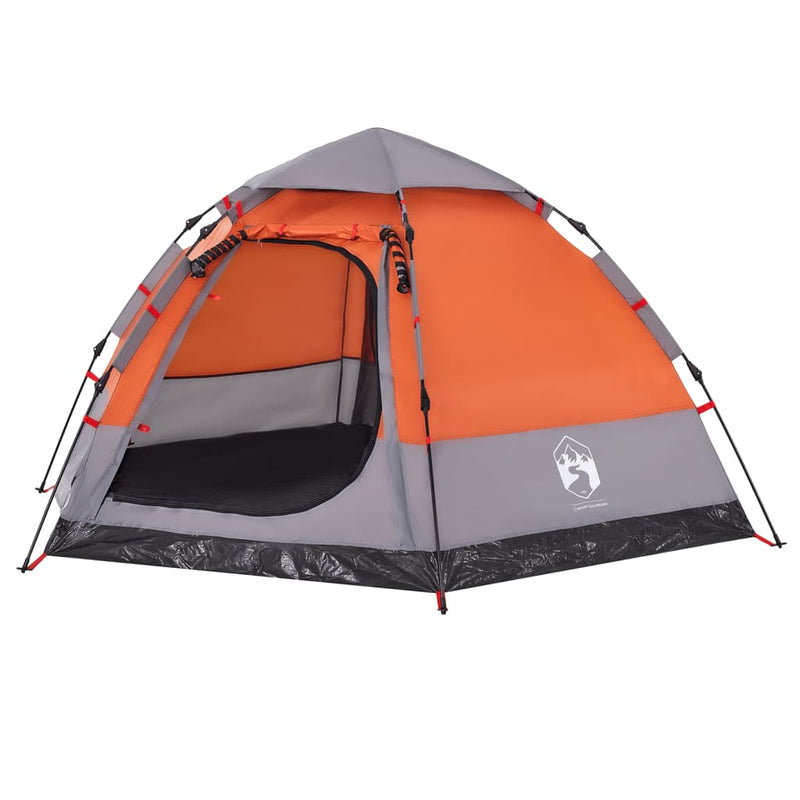 Campingzelt 4 Personen Grau und Orange Quick Release