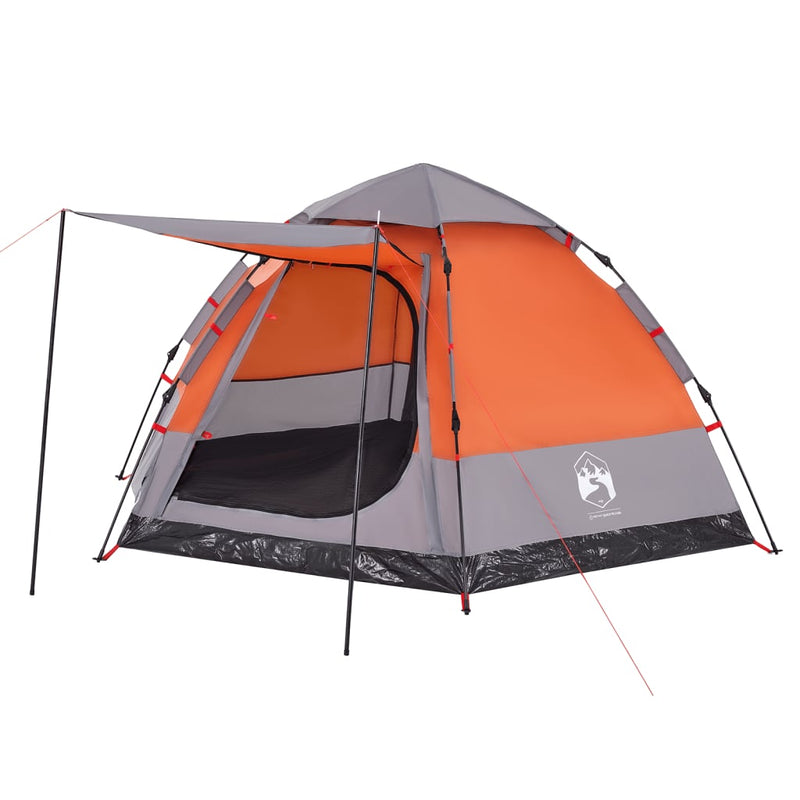 Campingzelt 4 Personen Grau und Orange Quick Release