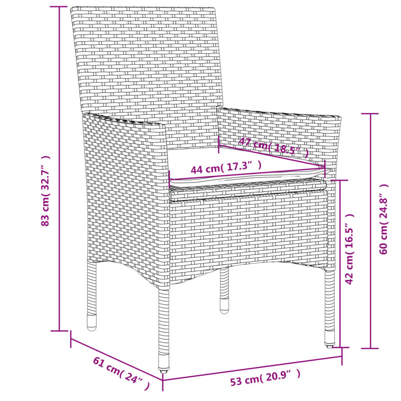 5-tlg. Garten-Essgruppe mit Kissen Schwarz Poly Rattan und Glas
