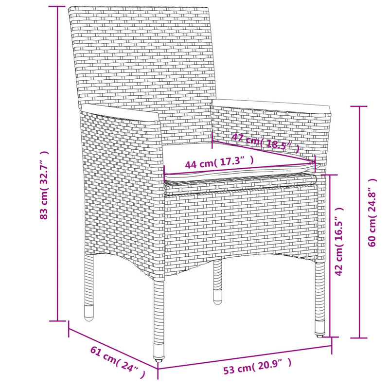 5-tlg. Garten-Essgruppe mit Kissen Schwarz Poly Rattan Akazie
