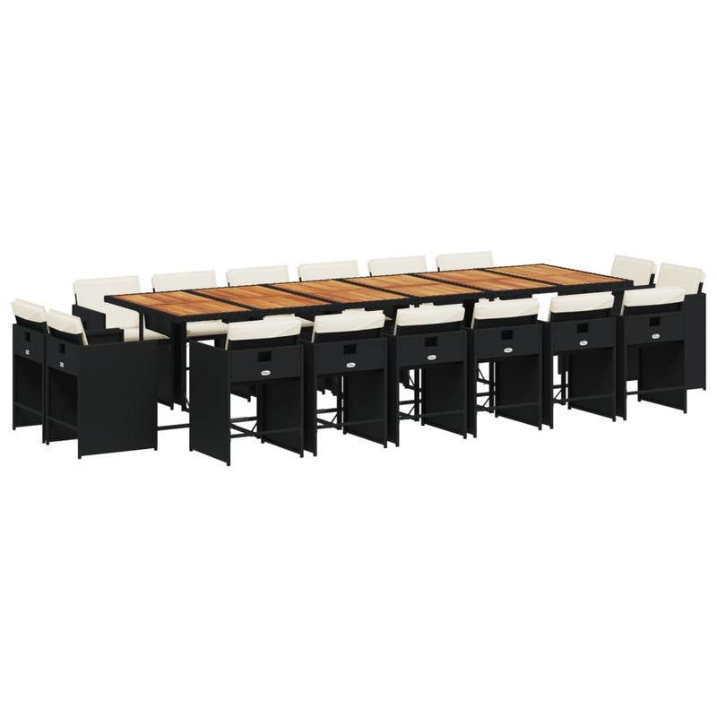 17-tlg. Garten-Essgruppe mit Kissen Schwarz Poly Rattan