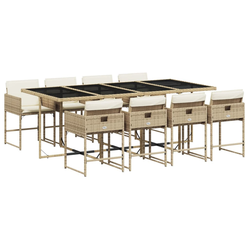9-tlg. Garten-Essgruppe mit Kissen Beige Poly Rattan