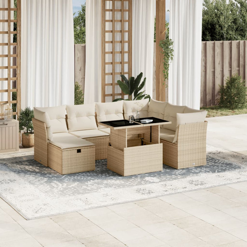 8-tlg. Garten-Sofagarnitur mit Kissen Beige Poly Rattan