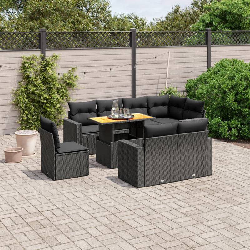 9-tlg. Garten-Sofagarnitur mit Kissen Schwarz Poly Rattan