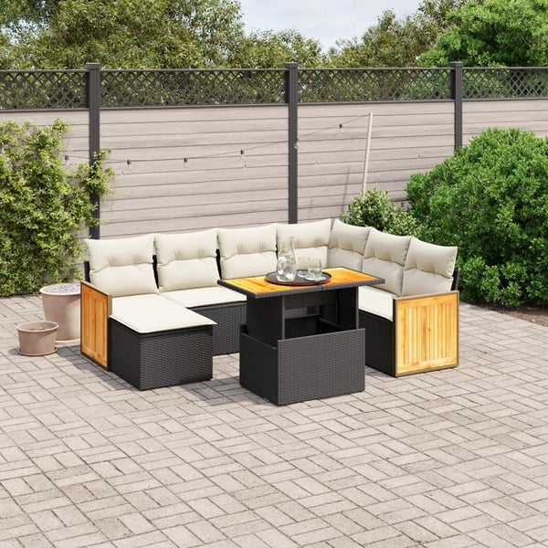 8-tlg. Garten-Sofagarnitur mit Kissen Schwarz Poly Rattan