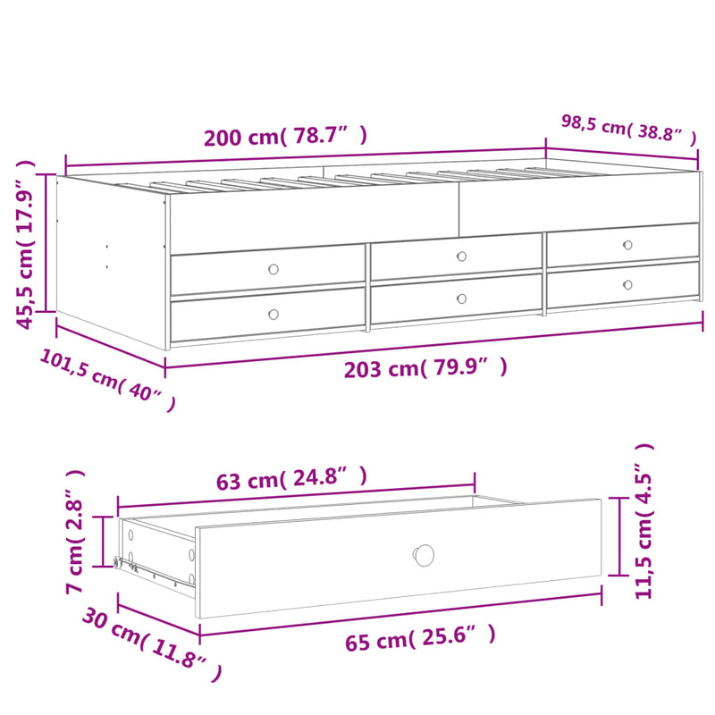 Tagesbett Schubladen Braun Eiche-Optik 100x200 cm Holzwerkstoff
