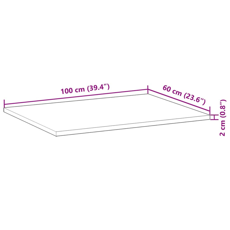 Waschtischplatte Unbehandelt 100x60x2 cm Massivholz Akazie