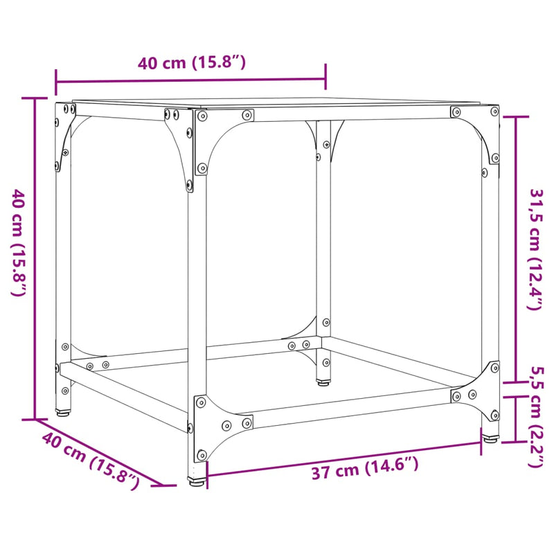 Couchtisch mit Glasplatte Transparent 40x40x40 cm Stahl