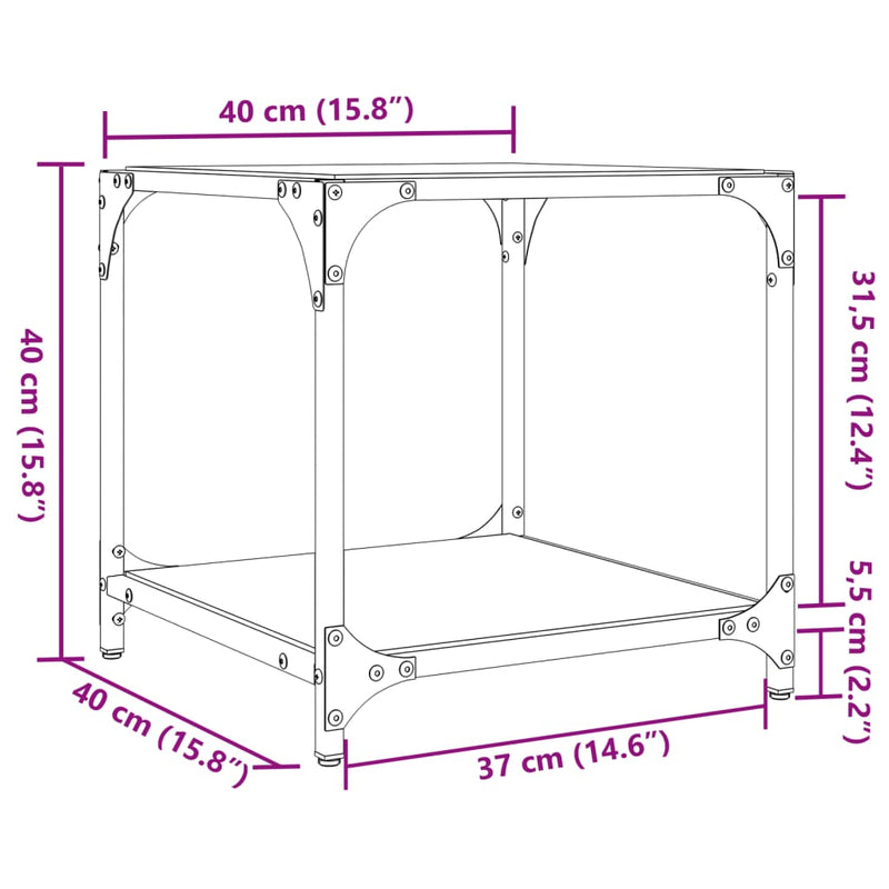 Couchtisch mit Glasplatte Transparent 40x40x40 cm Stahl