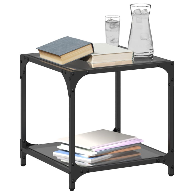 Couchtisch mit Glasplatte Schwarz Transparent 40x40x40 cm Stahl