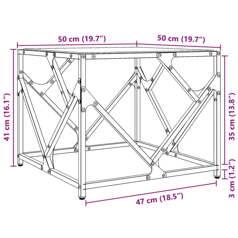 Couchtisch mit Glasplatte Transparent 50x50x41 cm Stahl