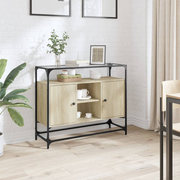 Sideboard mit Glasplatte Sonoma-Eiche 98x35x81 cm Holzwerkstoff