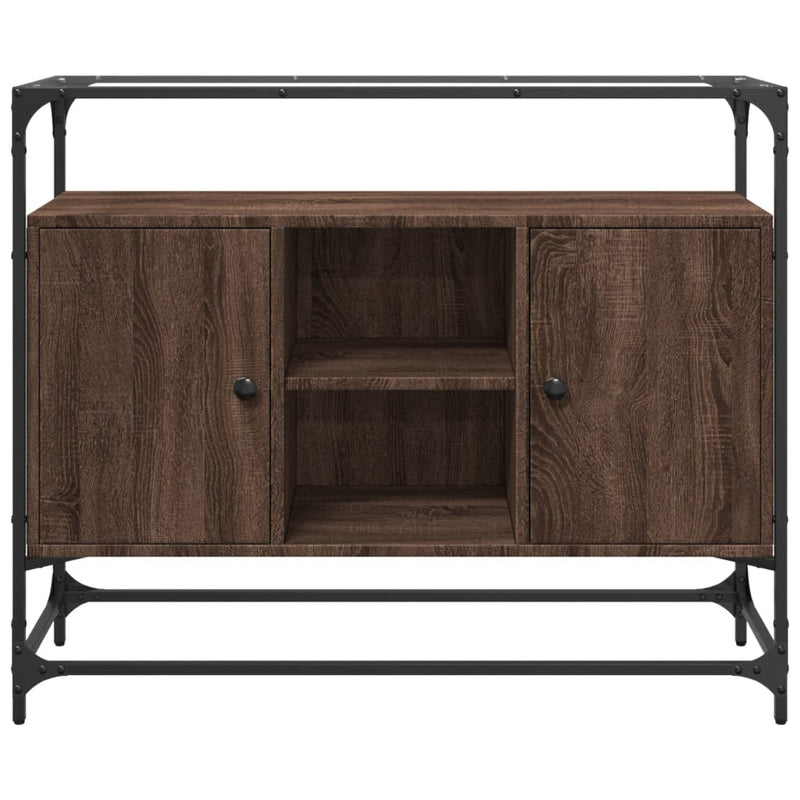 Sideboard mit Glasplatte Braun Eiche 98x35x81 cm Holzwerkstoff