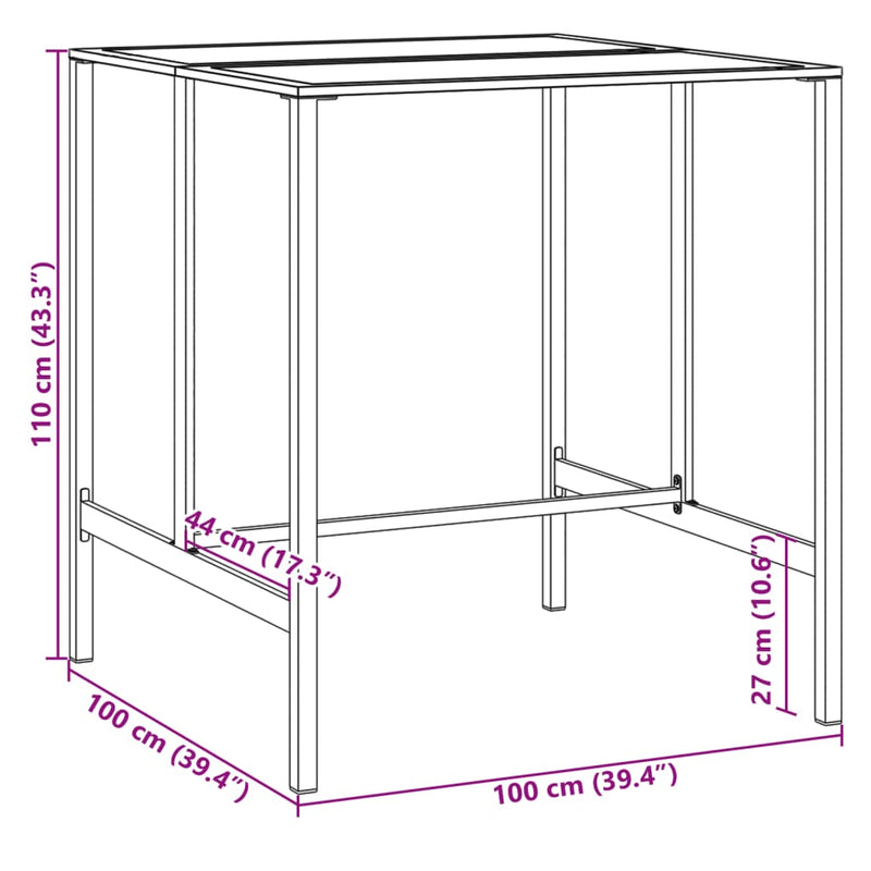 Bartisch Schwarz 100x100x110 cm Pulverbeschichteter Stahl