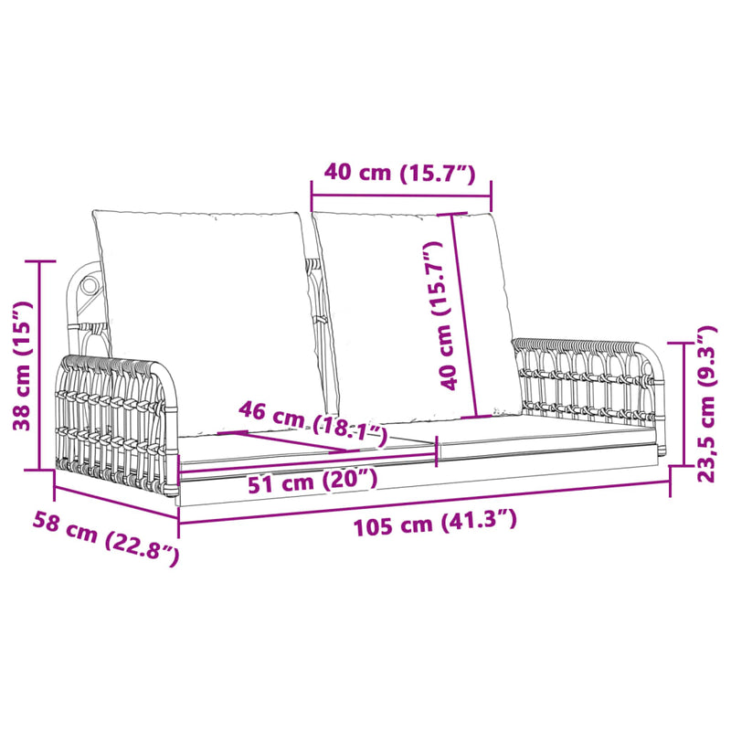 Hängebank mit Kissen 105x58x38 cm Poly Rattan und Stahl