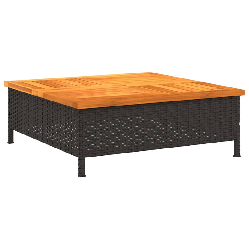 Gartentisch Schwarz 70x70x25 cm Rattan und Akazienholz