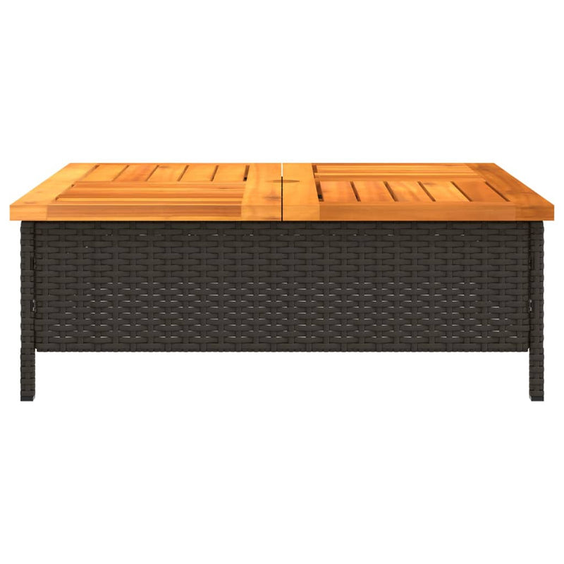 Gartentisch Schwarz 70x70x25 cm Rattan und Akazienholz