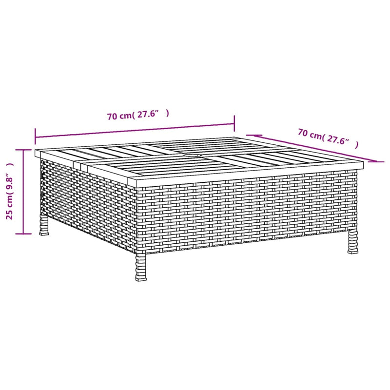 Gartentisch Grau 70x70x25 cm Rattan und Akazienholz