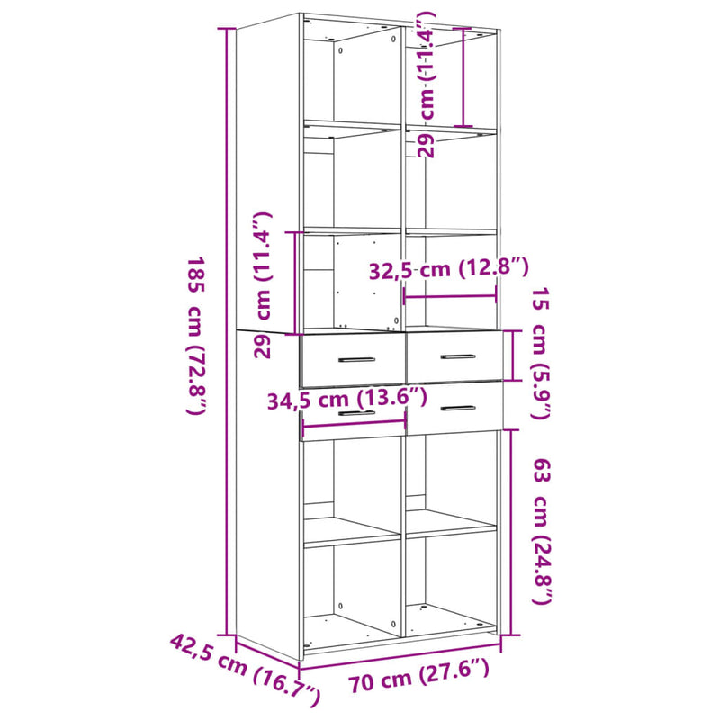 Highboard Weiß 70x42,5x185 cm Holzwerkstoff