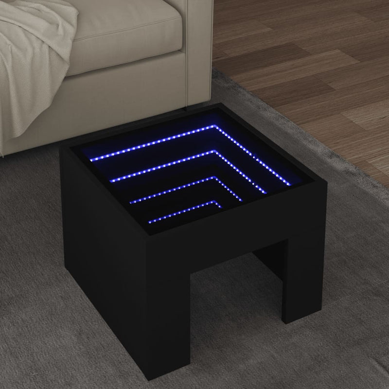 Couchtisch mit Infinity-LED Schwarz 40x40x30 cm