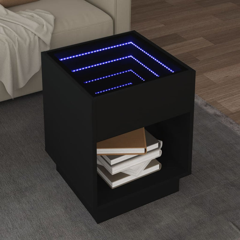 Couchtisch mit Infinity-LED Schwarz 40x40x50 cm