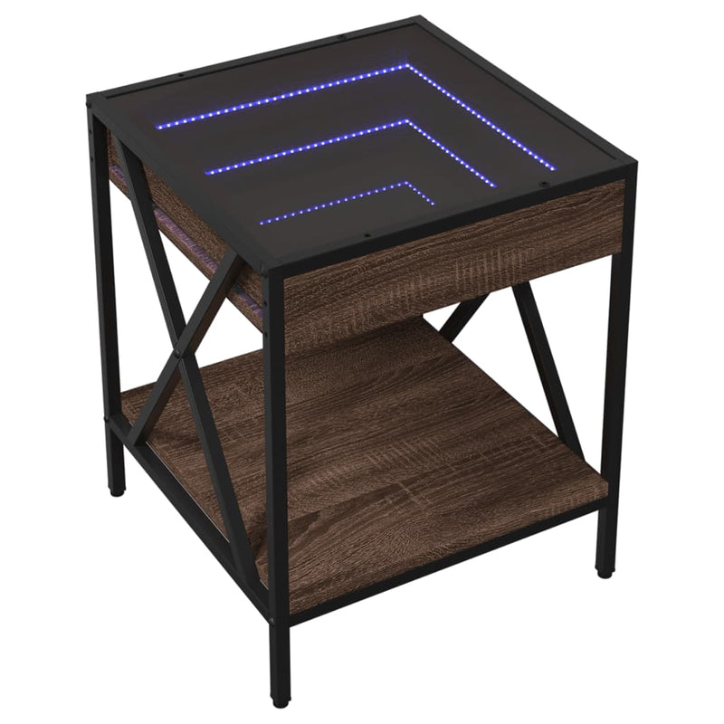 Couchtisch mit Infinity-LED Braun Eichen-Optik 40x40x49 cm