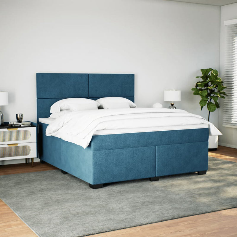 Boxspringbett mit Matratze Blau 180x200 cm Samt