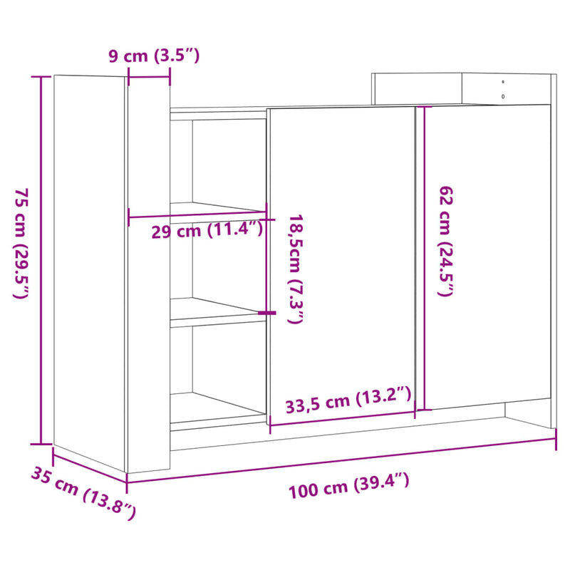 Sideboard Braun Eichen-Optik 100x35x75 cm Holzwerkstoff