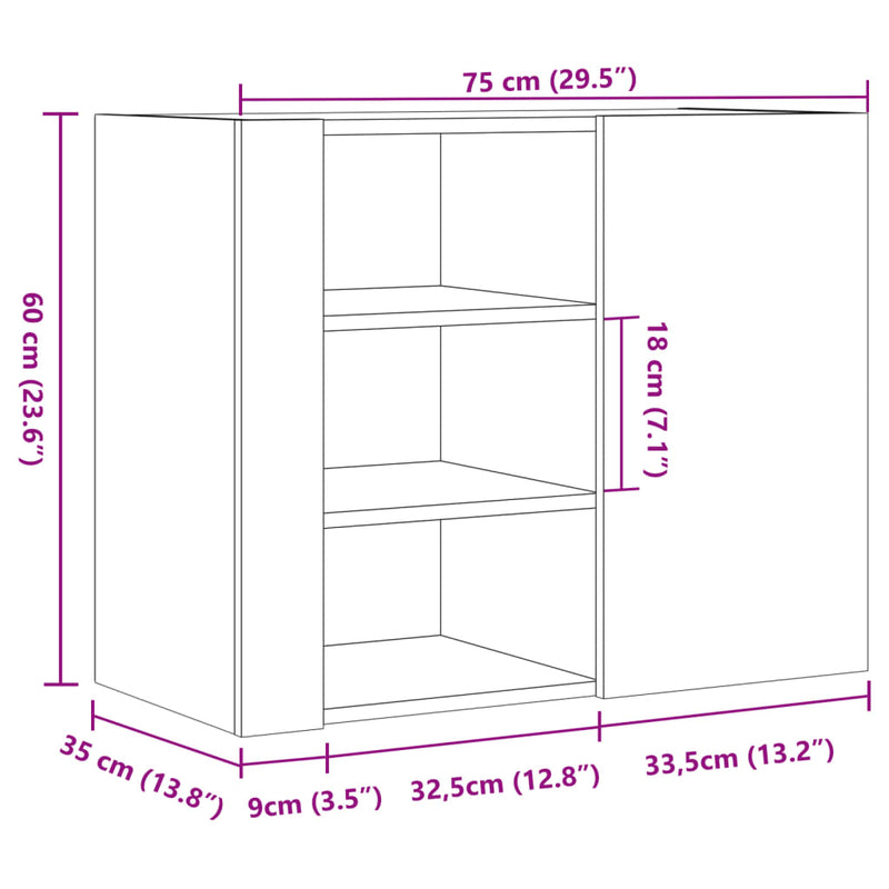 Wandregal Betongrau 75x35x60 cm Holzwerkstoff