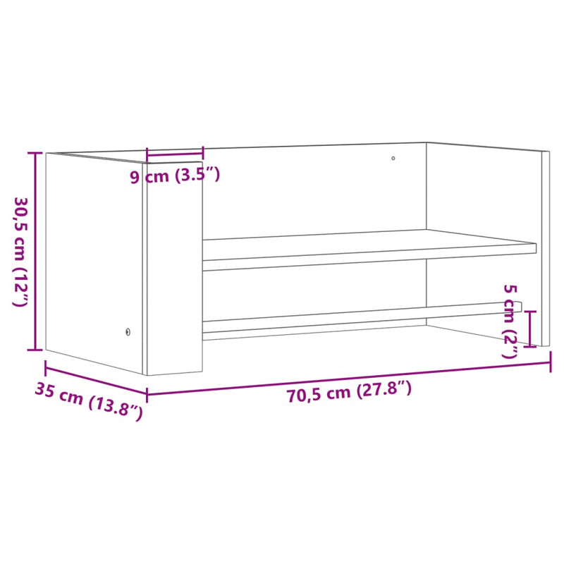 Wandregal Braun Eichen-Optik 70,5x35x30,5 cm Holzwerkstoff