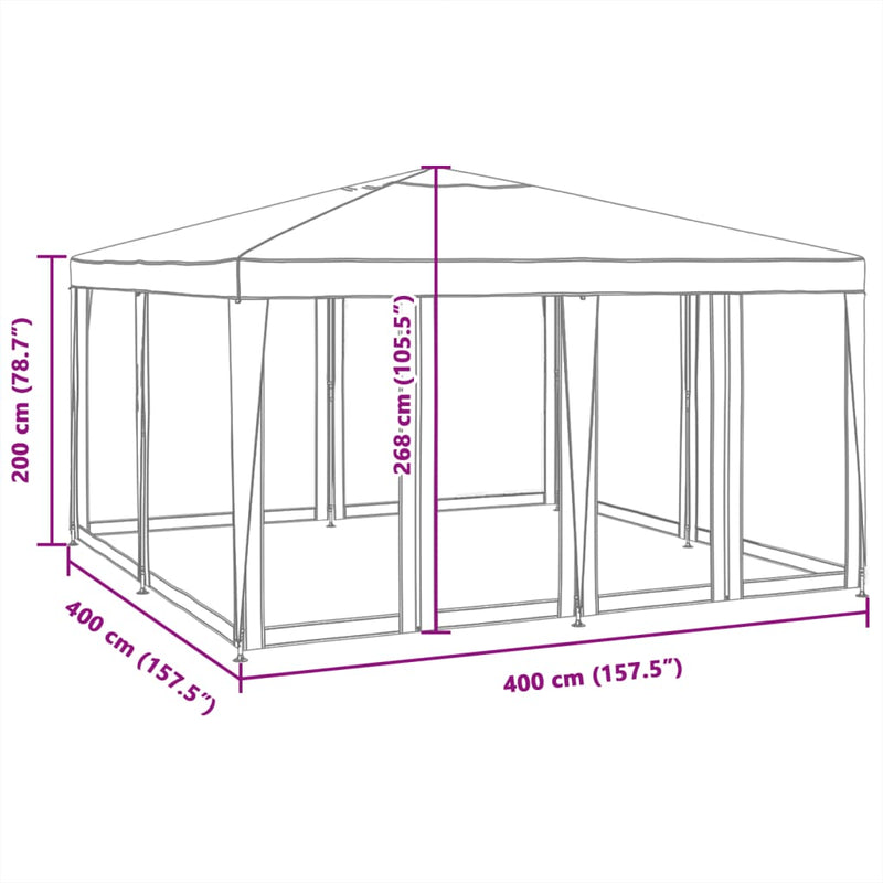 Partyzelt mit 8 Mesh-Seitenteilen Anthrazit 4x4 m HDPE