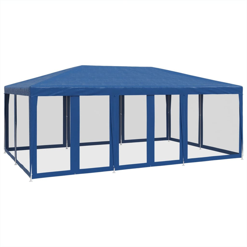 Partyzelt mit 10 Mesh-Seitenteilen Blau 6x4 m HDPE