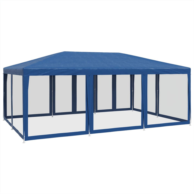 Partyzelt mit 10 Mesh-Seitenteilen Blau 6x4 m HDPE