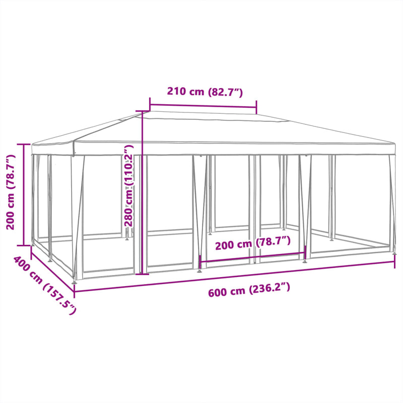 Partyzelt mit 10 Mesh-Seitenteilen Grün 6x4 m HDPE