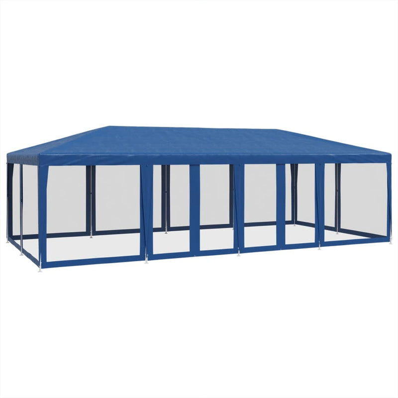 Partyzelt mit 12 Mesh-Seitenteilen Blau 8x4 m HDPE