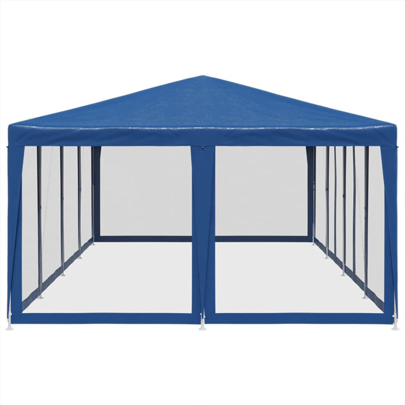 Partyzelt mit 12 Mesh-Seitenteilen Blau 8x4 m HDPE