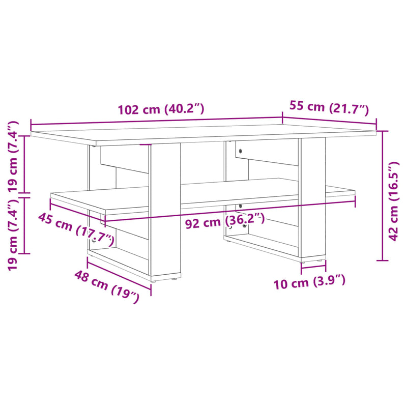 Couchtisch Schwarz 102x55x42 cm Holzwerkstoff