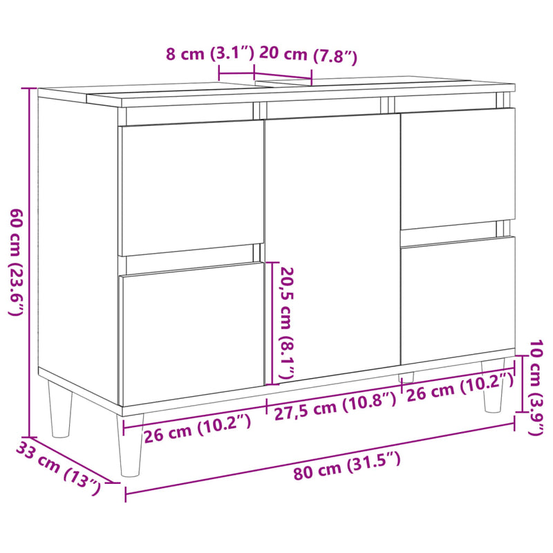 Waschbeckenunterschrank Sonoma-Eiche 80x33x60 cm Holzwerkstoff