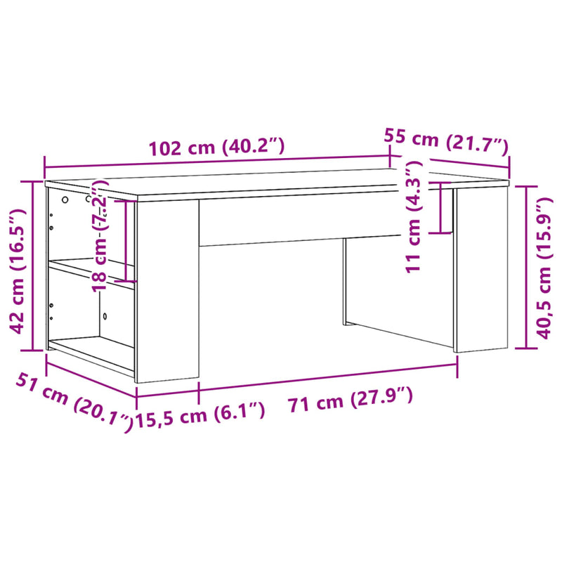 Couchtisch Sonoma-Eiche 102x55x42 cm Holzwerkstoff