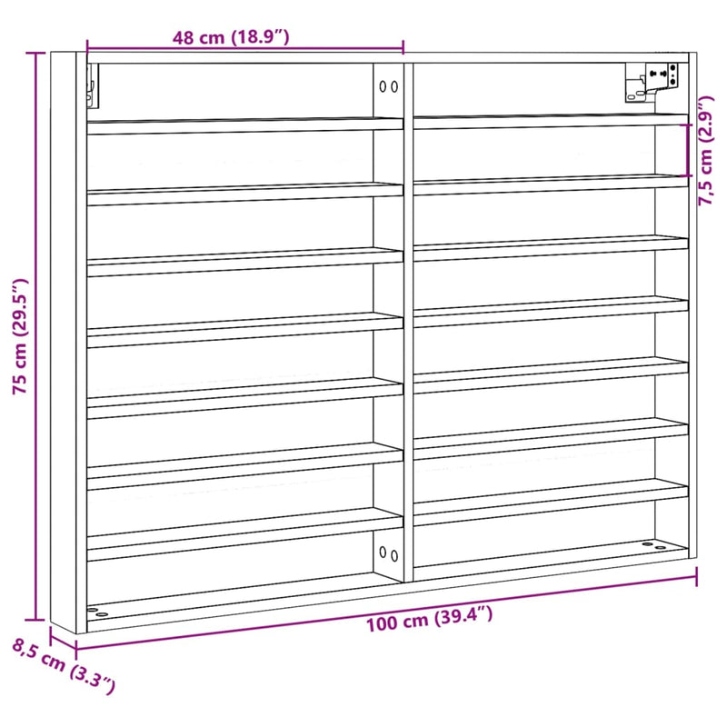 Vitrinenschrank Braun Eichen-Optik 100x8,5x75 cm Holzwerkstoff