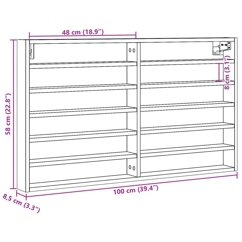 Vitrinenschrank Sonoma-Eiche 100x8,5x58 cm Holzwerkstoff