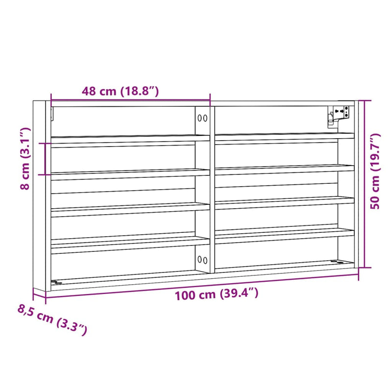 Vitrinenschrank Betongrau 100x8,5x50 cm Holzwerkstoff