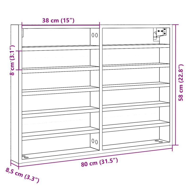 Vitrinenschrank Grau Sonoma 80x8,5x58 cm Holzwerkstoff