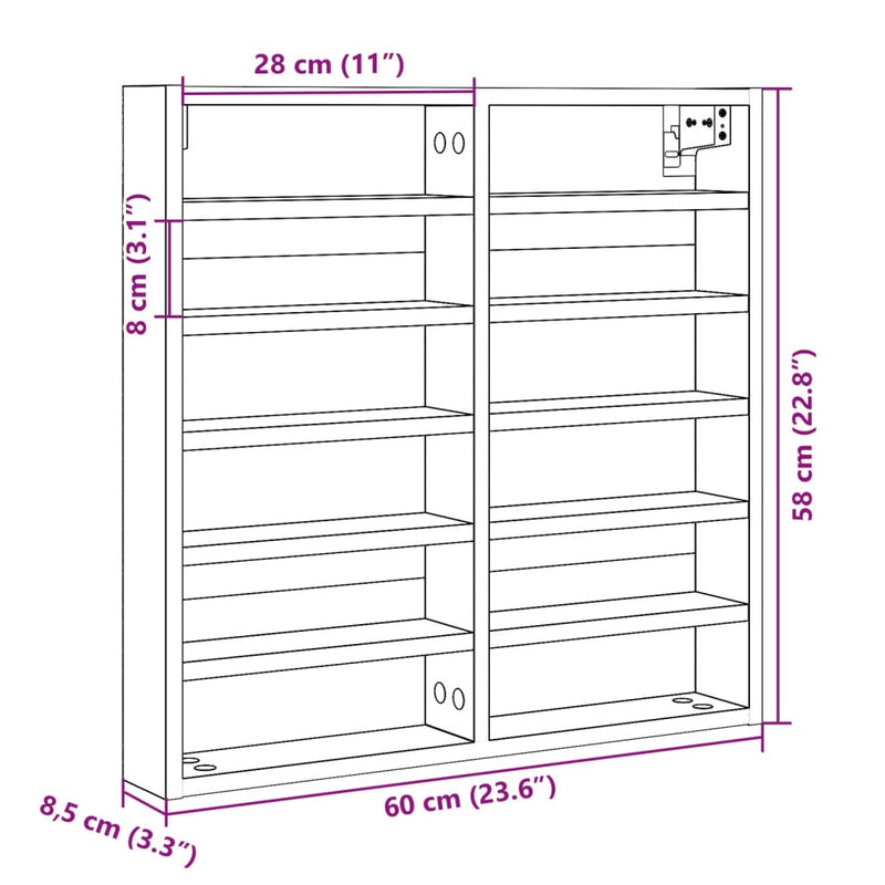 Vitrinenschrank Grau Sonoma 60x8,5x58 cm Holzwerkstoff