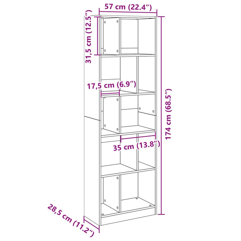 Bücherregal Weiß 57x28,5x174 cm Holzwerkstoff